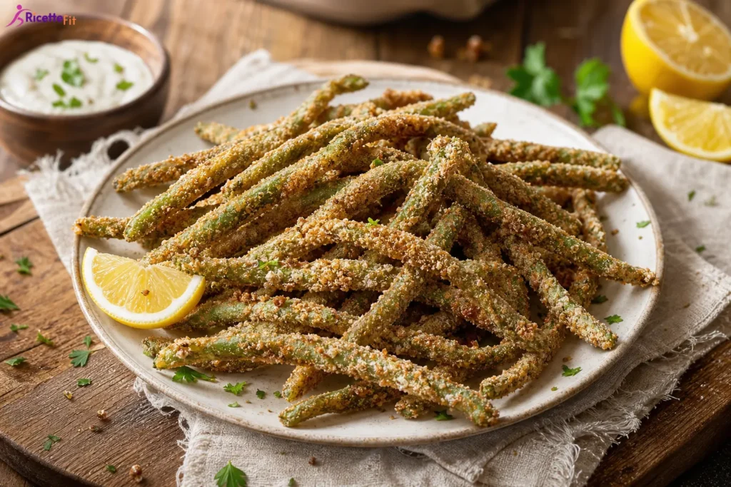 Fagiolini croccanti al limone al forno con salsa allo yogurt