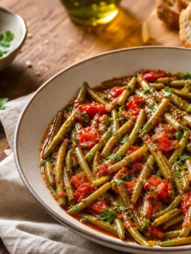 Fagiolini in umido al pomodoro con prezzemolo fresco e pane integrale