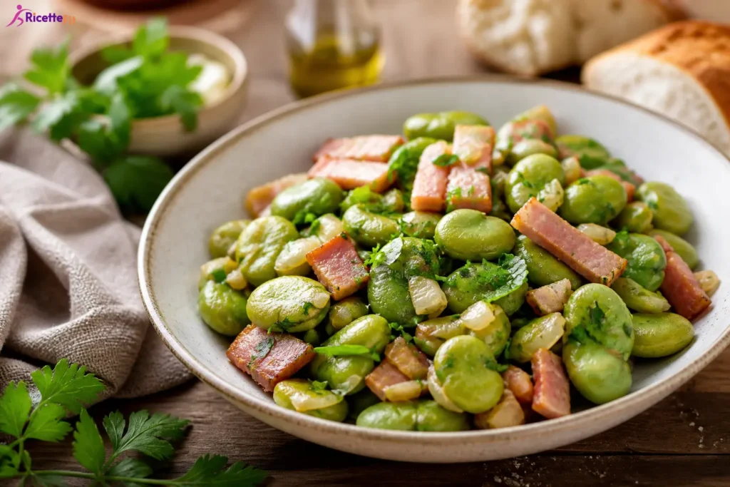 Fave fresche alla poverella con pancetta e prezzemolo