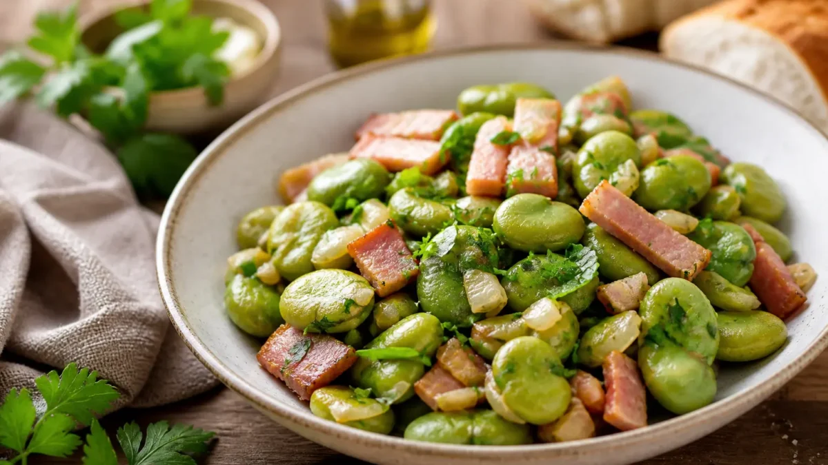 Fave fresche alla poverella con pancetta e prezzemolo