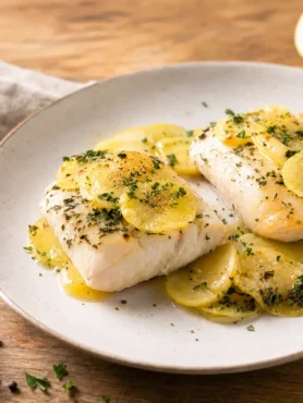 Filetti di merluzzo al vino bianco con patate, limone e prezzemolo