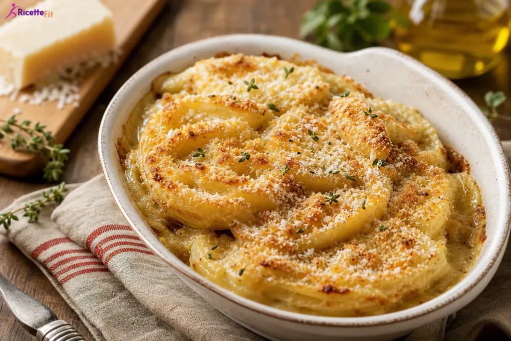 Finocchi al forno con panure al limone gratinati in pirofila