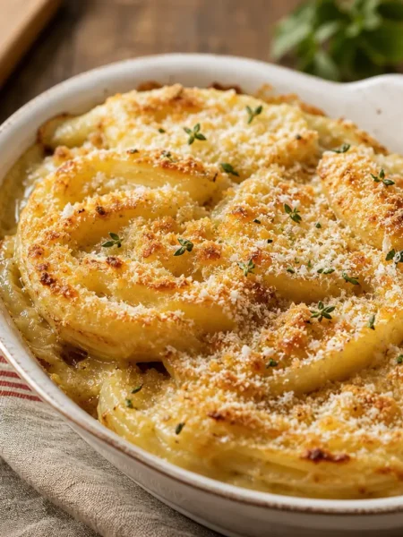 Finocchi al forno con panure al limone gratinati in pirofila