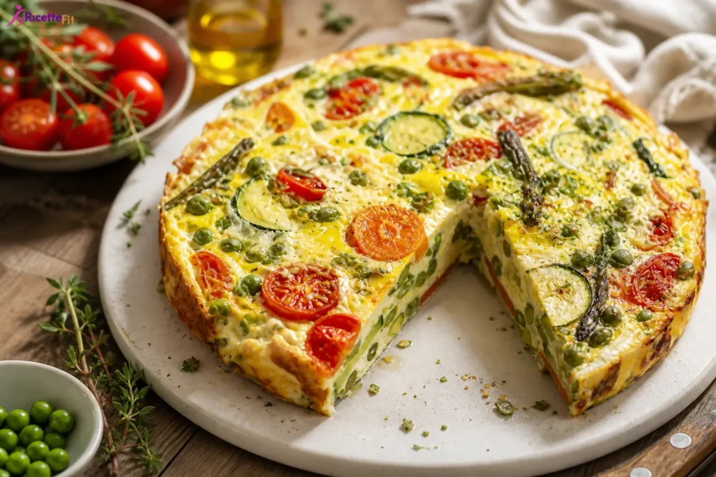 Frittata al forno con verdure miste alta e colorata