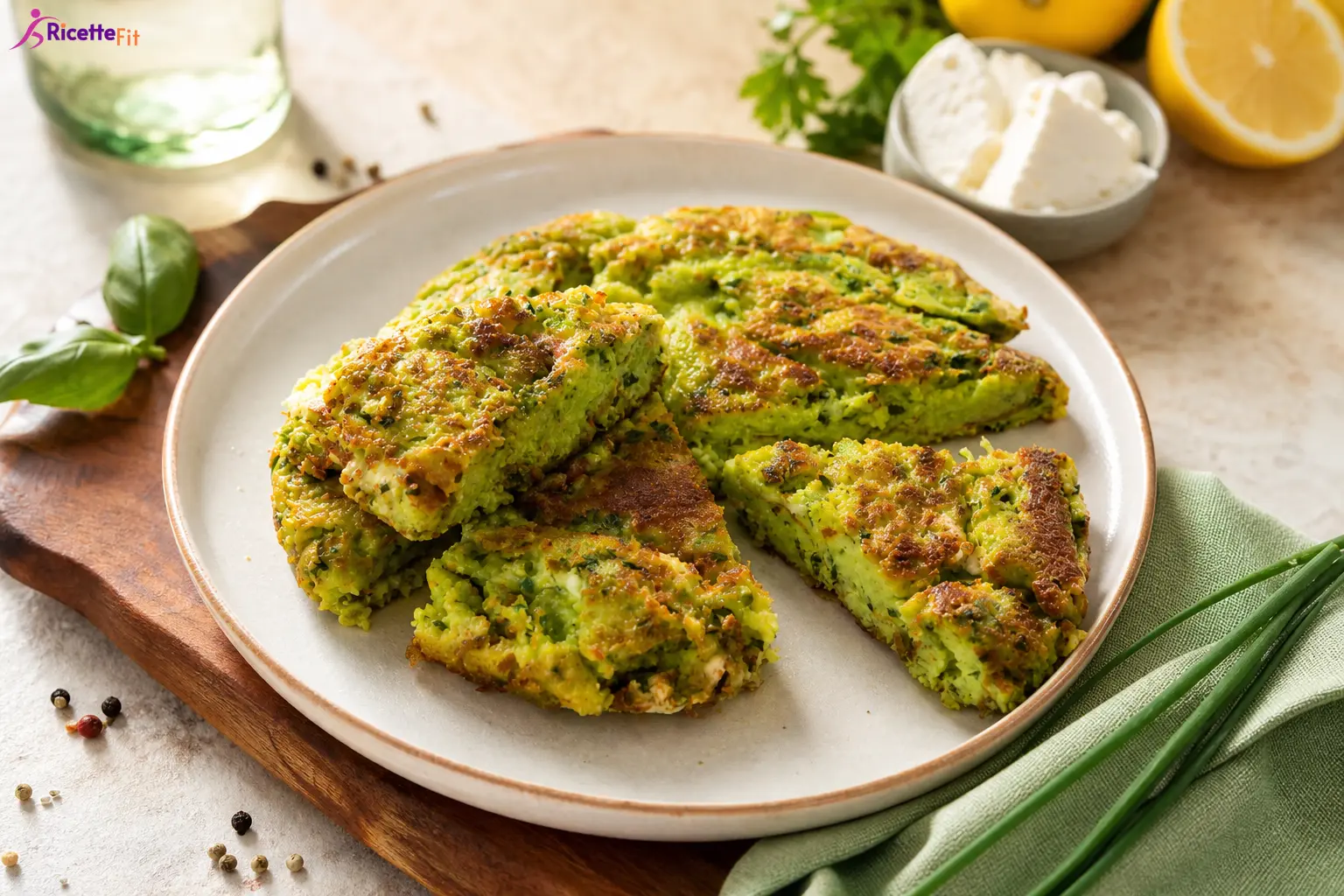 Frittata di albumi con erbette e ricotta light tagliata a spicchi