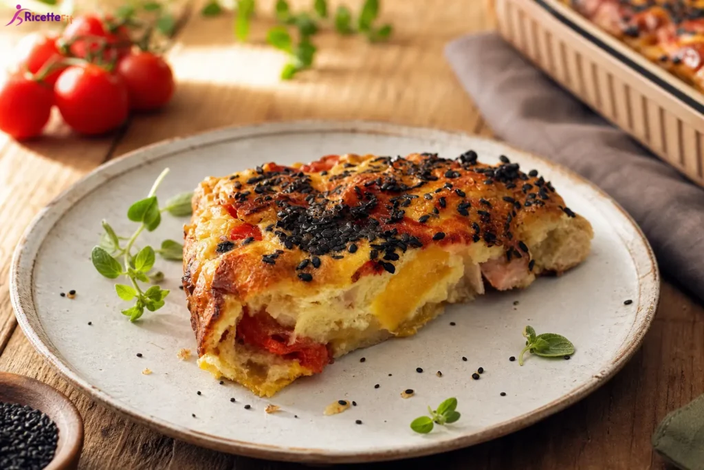 Frittata proteica al forno con albumi, peperoni, cipolla e sesamo nero