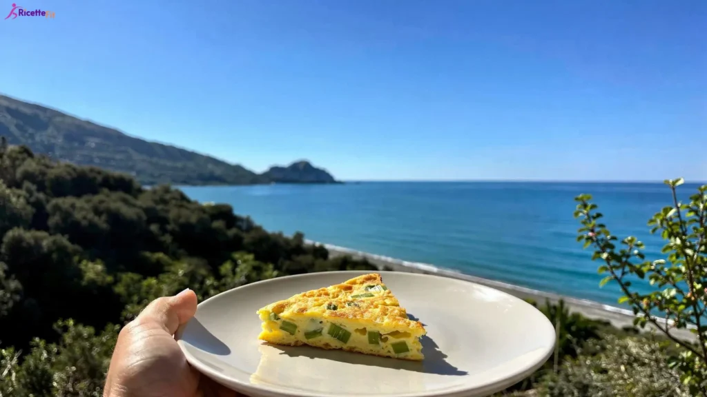 Fetta di frittata senza uova ai porri light con vista mare a Cefalù