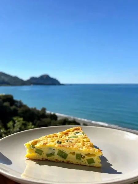Fetta di frittata senza uova ai porri light con vista mare a Cefalù