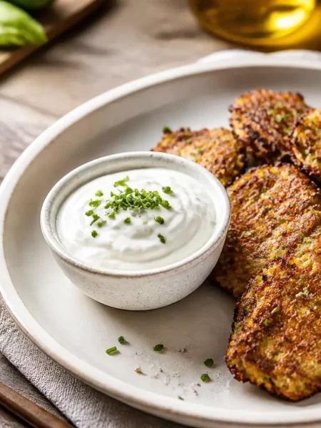 Frittelle di cavolfiore light al forno con salsa allo yogurt ed erba cipollina