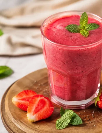 Frullato ai frutti di bosco fit con fragole, menta e semi di chia