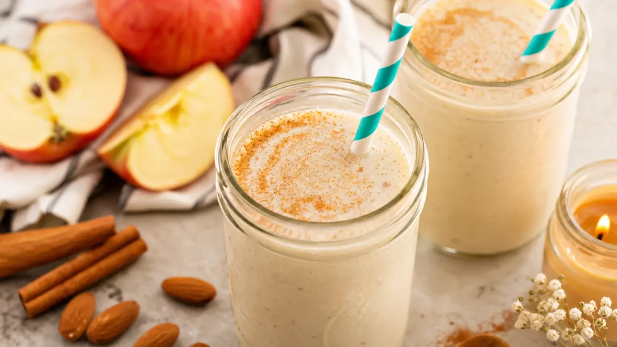Frullato di mela e cannella fit in vasetti con yogurt greco e avena