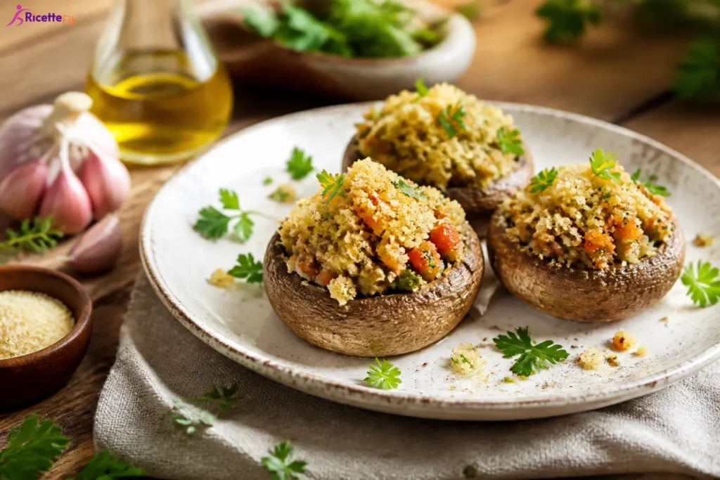 Funghi ripieni light al forno con verdure e pangrattato integrale