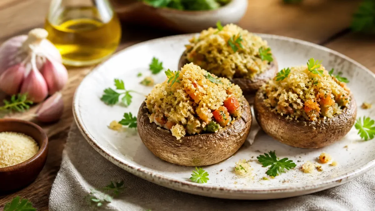 Funghi ripieni light al forno con verdure e pangrattato integrale