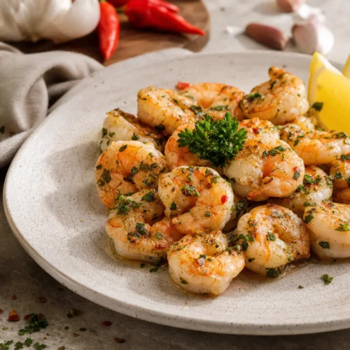 Gamberi saltati con aglio, limone e prezzemolo
