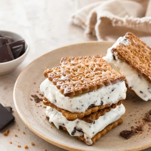 Gelato biscotto light con yogurt greco e scaglie di cioccolato fondente