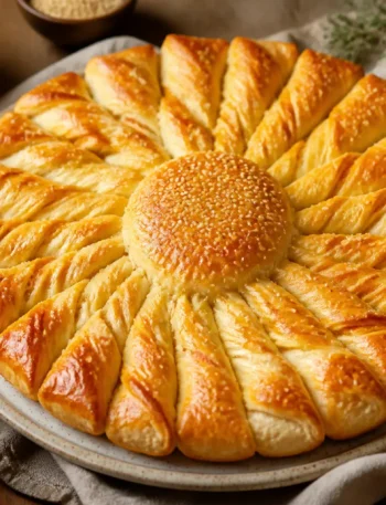 Girasole di pasta sfoglia con salmone e formaggio light dorato al forno