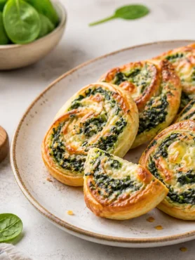 Girelle di pasta sfoglia con spinaci e formaggio dorate al forno