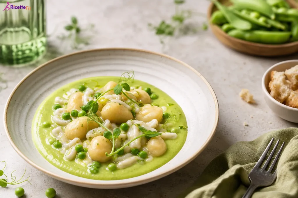 Gnocchi di patate light con crema di piselli e menta fresca