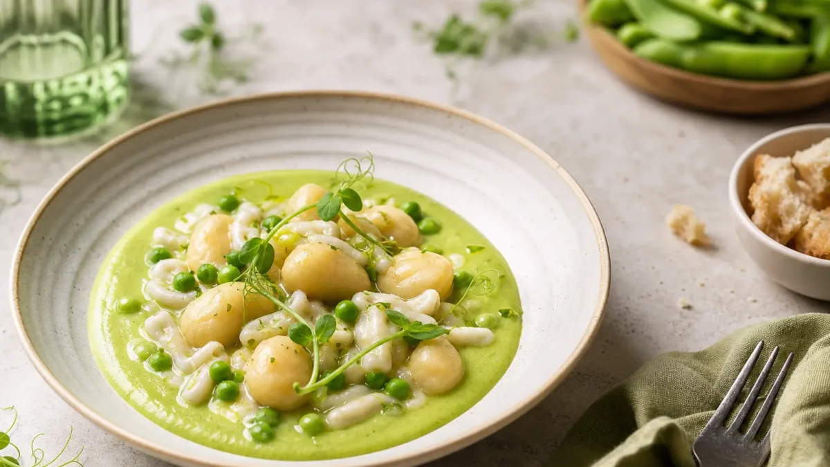 Gnocchi di patate light con crema di piselli e menta fresca