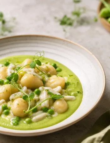 Gnocchi di patate light con crema di piselli e menta fresca