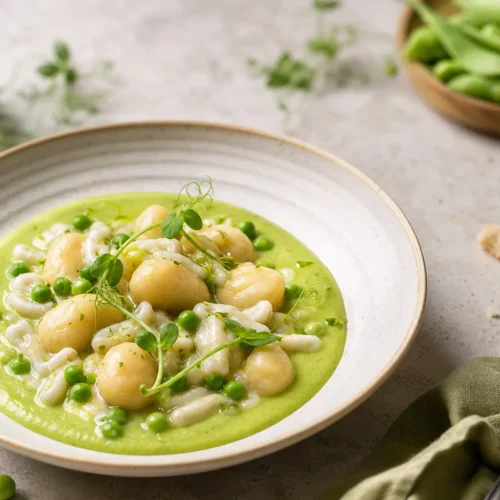 Gnocchi di patate light con crema di piselli e menta