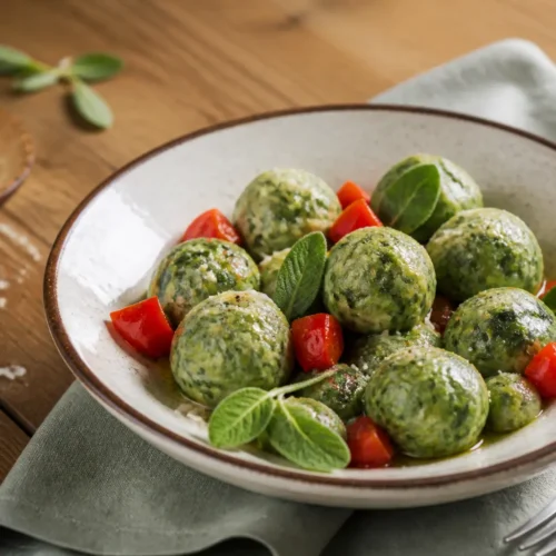 Gnudi ricotta e spinaci con pomodorini e salvia