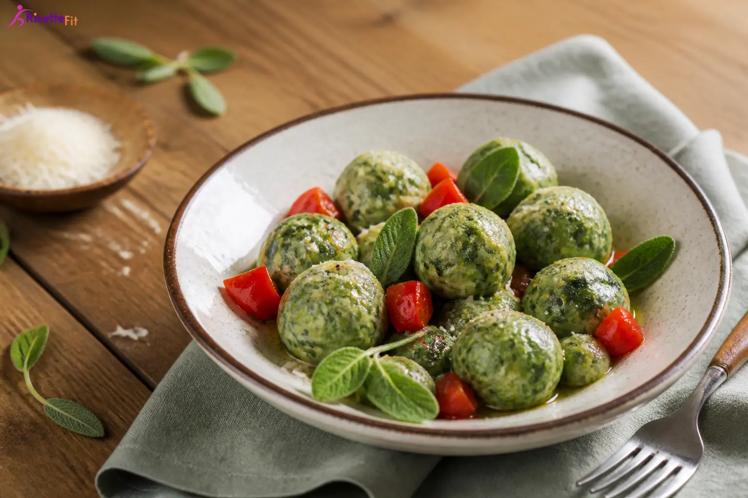 Gnudi ricotta e spinaci con pomodorini e salvia