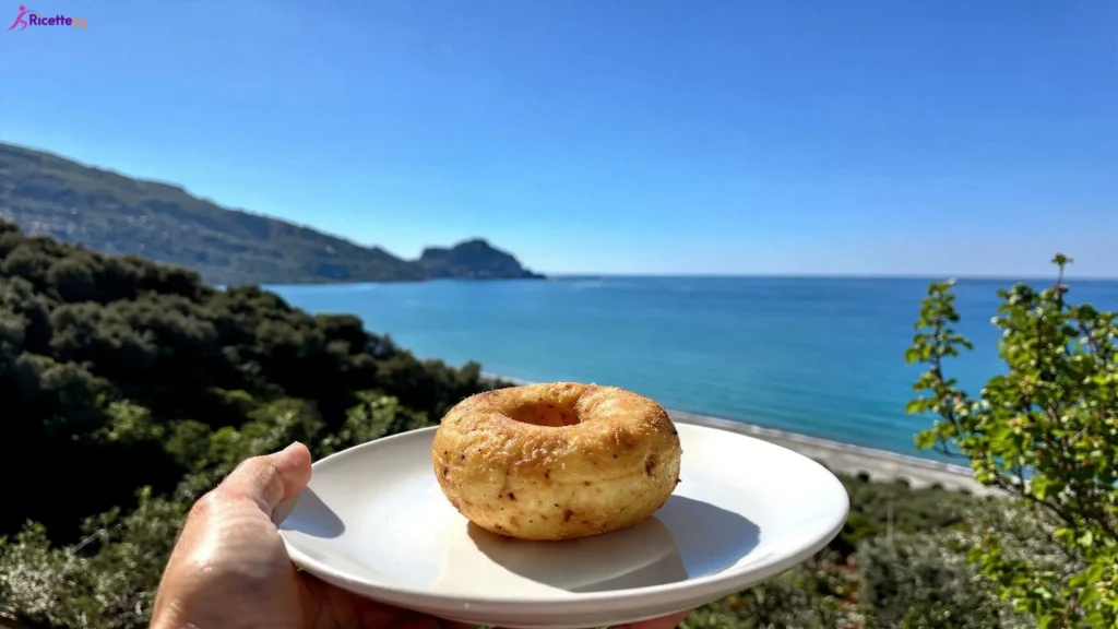 Graffa di patate integrale light su piatto bianco con vista mare a Cefalù