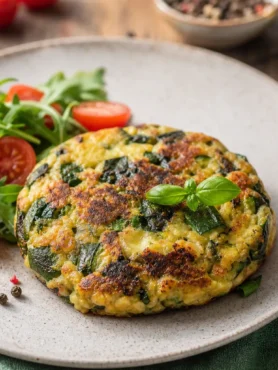 Hamburger di zucchine fit con rucola, pomodorini e basilico fresco
