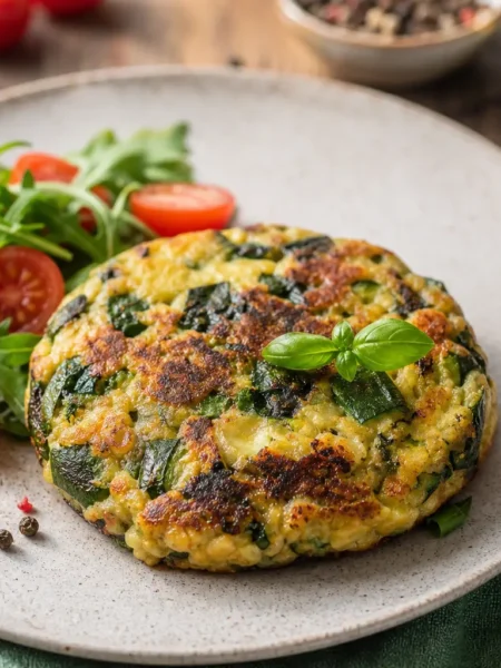 Hamburger di zucchine fit con rucola, pomodorini e basilico fresco
