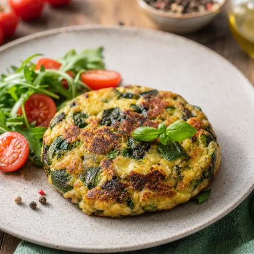 Hamburger di zucchine con rucola e pomodorini