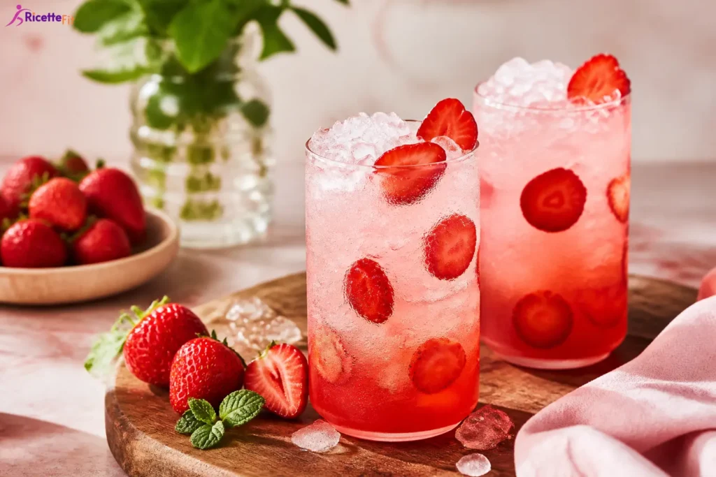 Infuso di fragola e lime con ghiaccio tritato e menta fresca