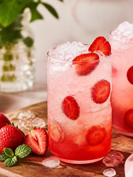Infuso di fragola e lime con ghiaccio tritato e menta fresca