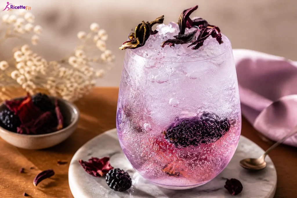 Infuso freddo di ibisco e lime con more e ghiaccio