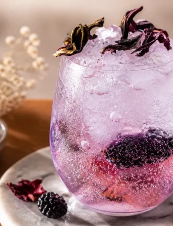 Infuso freddo di ibisco e lime con more e ghiaccio