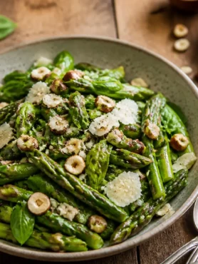 Insalata di asparagi verdi con parmigiano, nocciole e menta