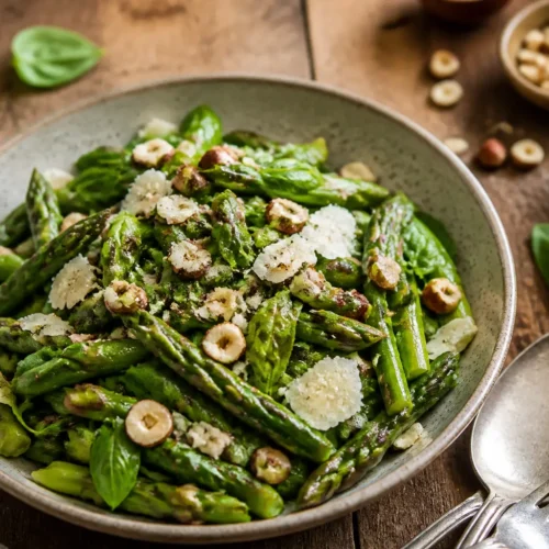 Insalata con asparagi verdi, sesamo e menta