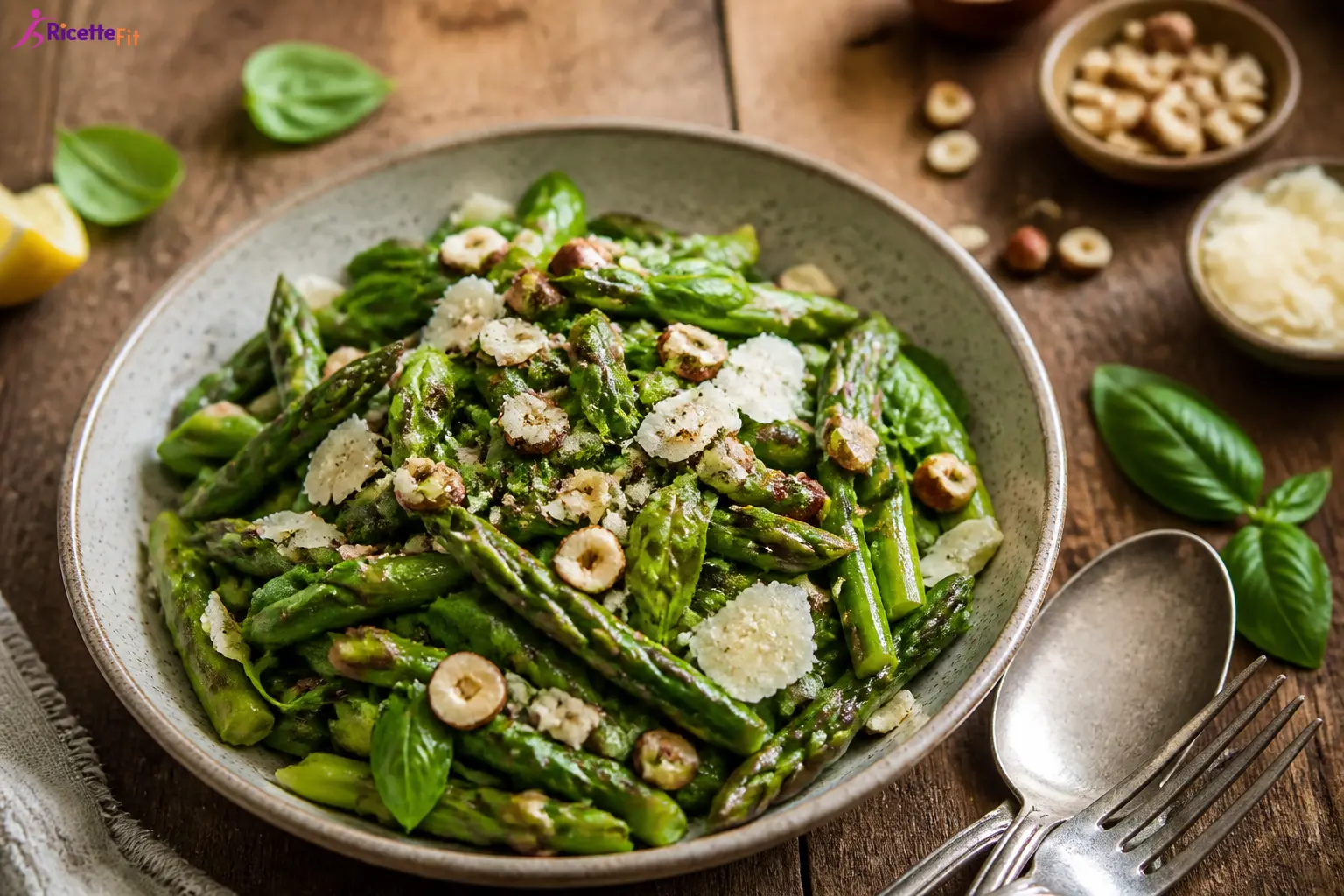 Insalata con asparagi verdi, sesamo e menta