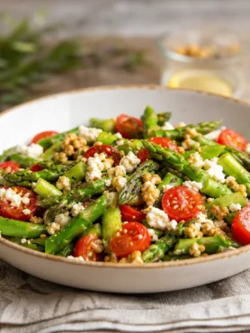 Insalata di asparagi con feta, pomodorini e noci