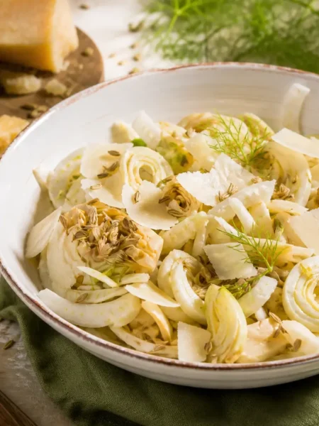 Insalata di carciofi e finocchi con scaglie di Parmigiano