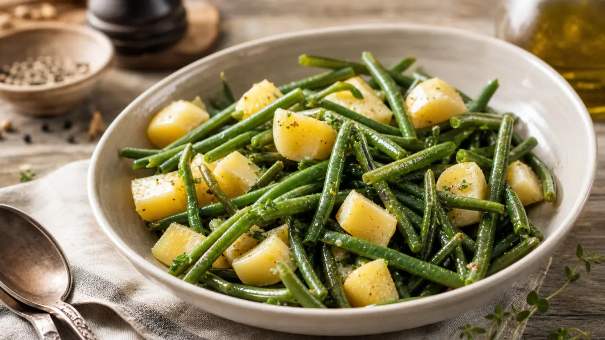 Insalata di fagiolini e patate leggera con erbe e olio extravergine