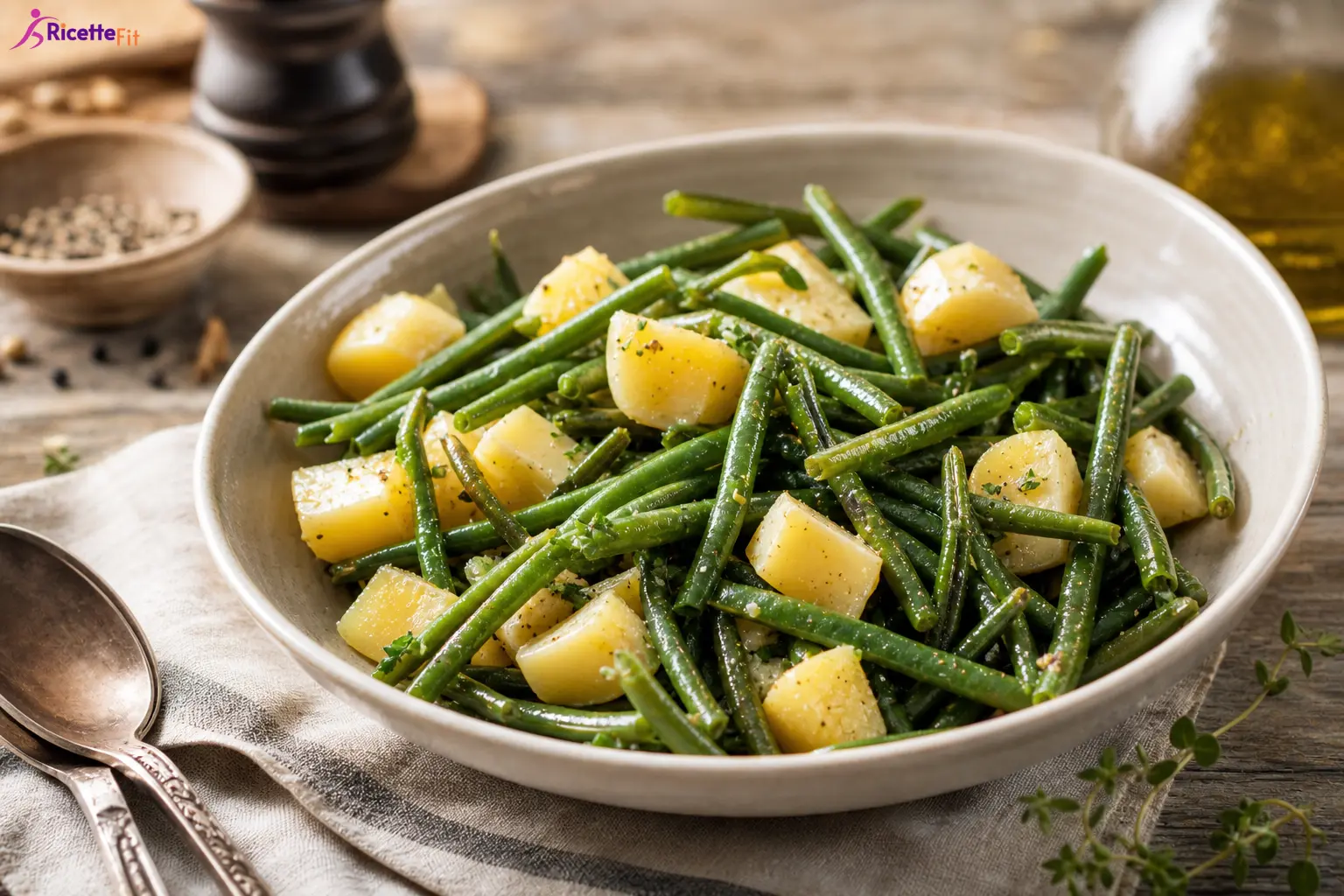 Insalata di fagiolini e patate leggera con erbe e olio extravergine