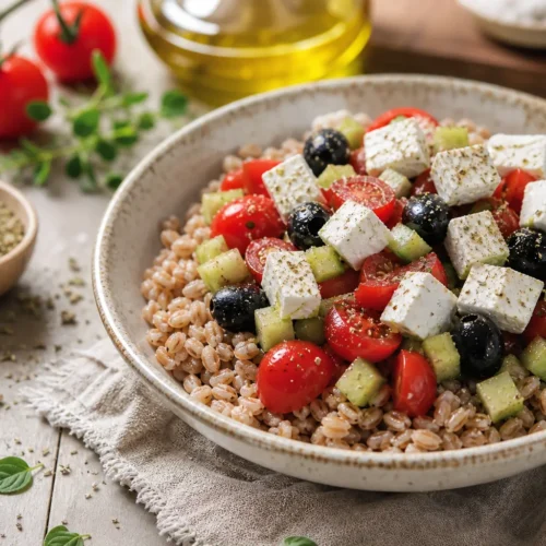 Insalata di farro con feta e olive