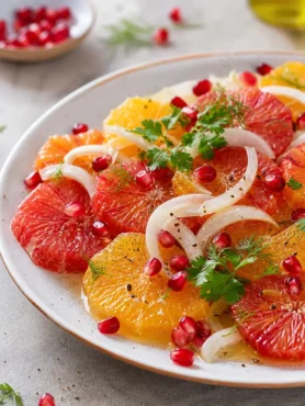 Insalata di finocchi agrumati con arance, pompelmo rosa e melograno