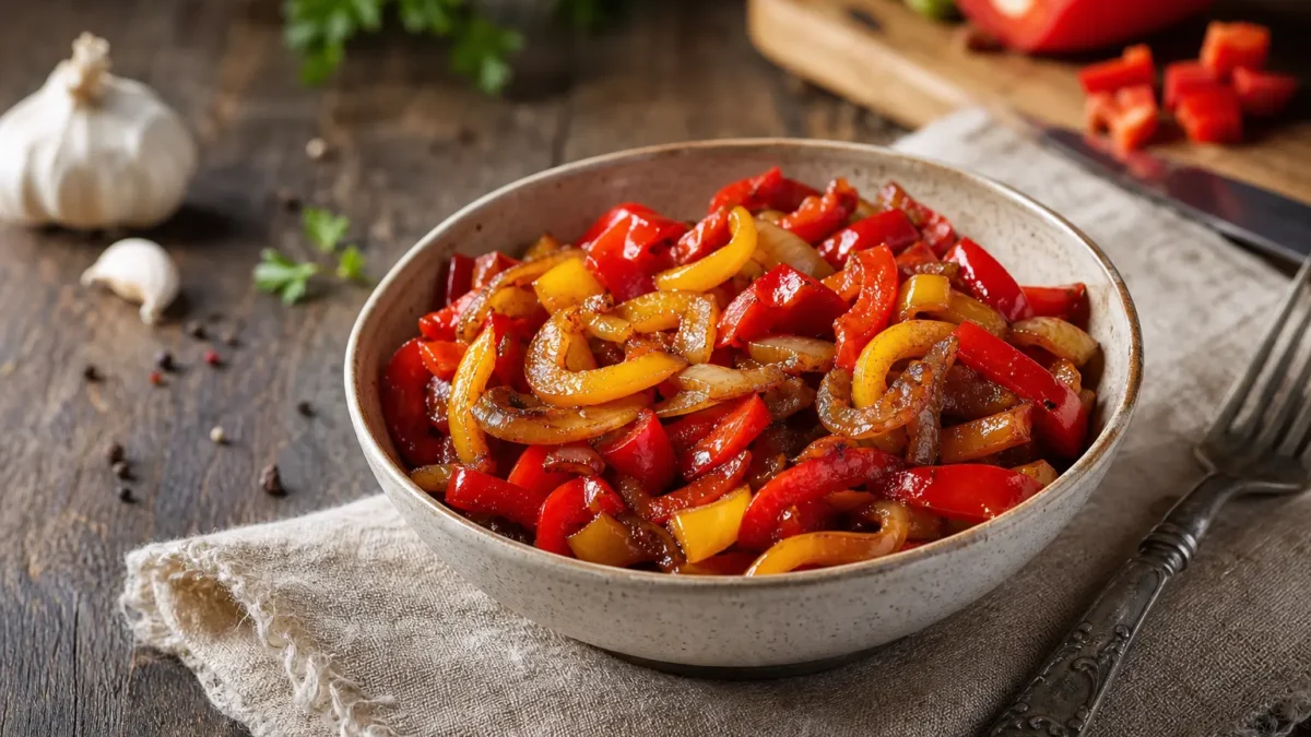 Insalata di peperoni e cipolle di Tropea in ciotola