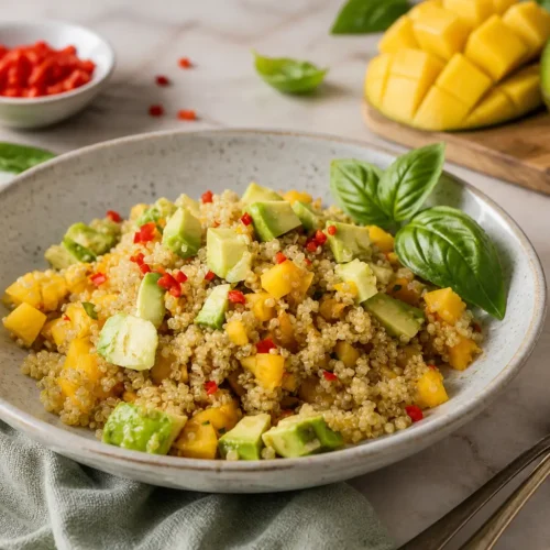 Insalata di quinoa con mango, avocado e menta
