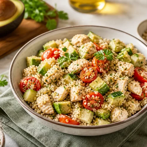 Insalata di quinoa con pollo e avocado