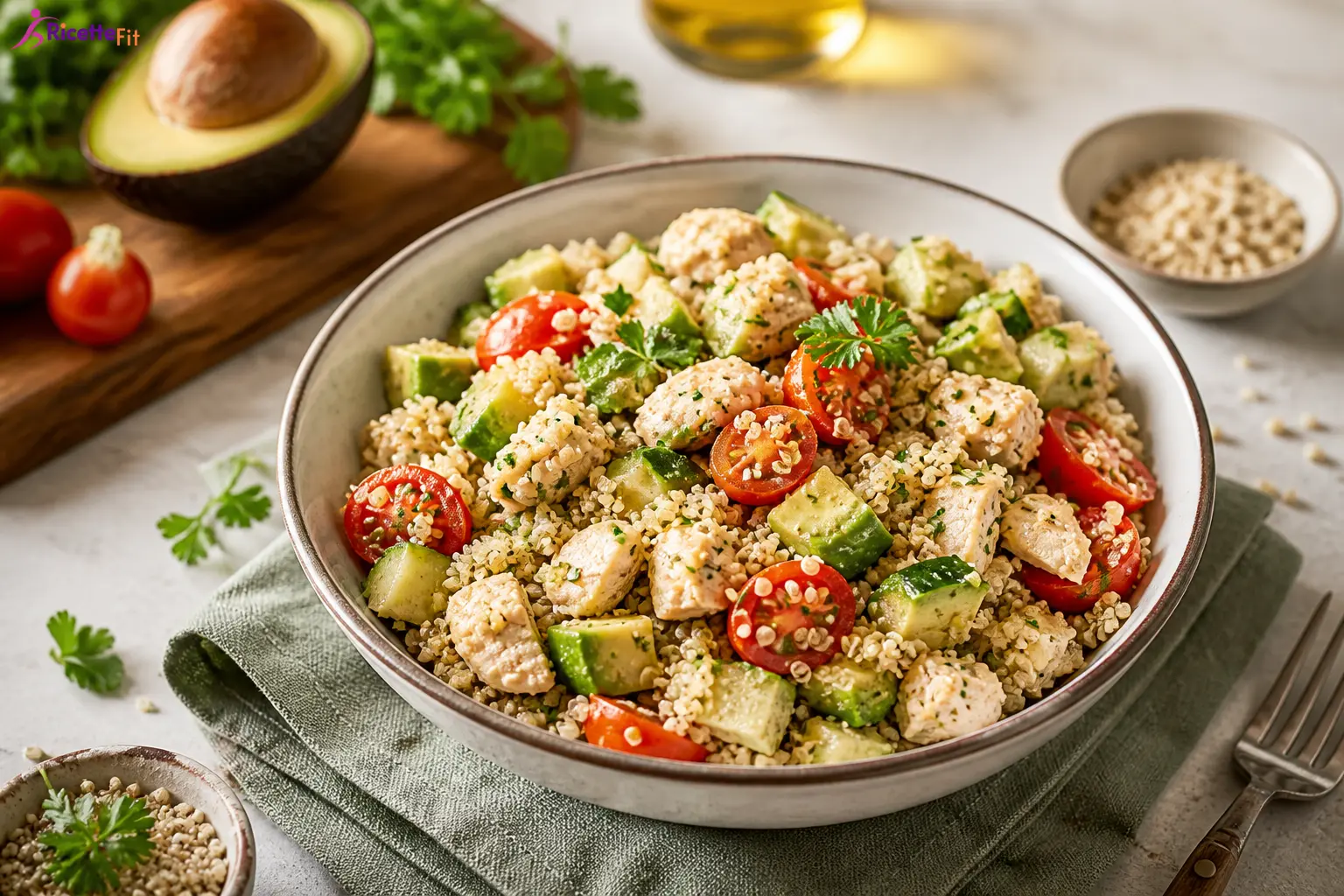 Insalata di quinoa con pollo e avocado