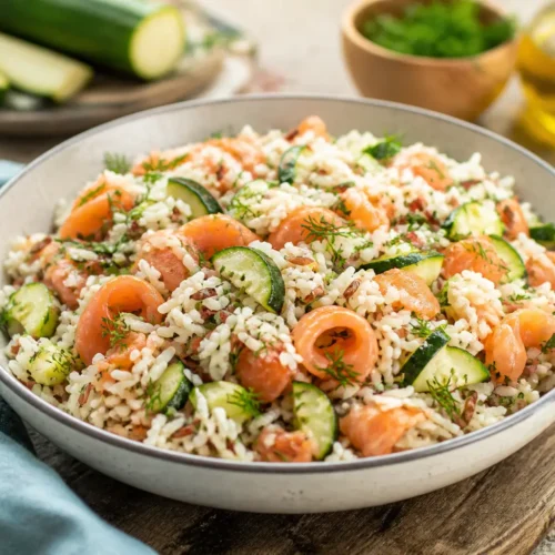 Insalata di riso con salmone e zucchine grigliate