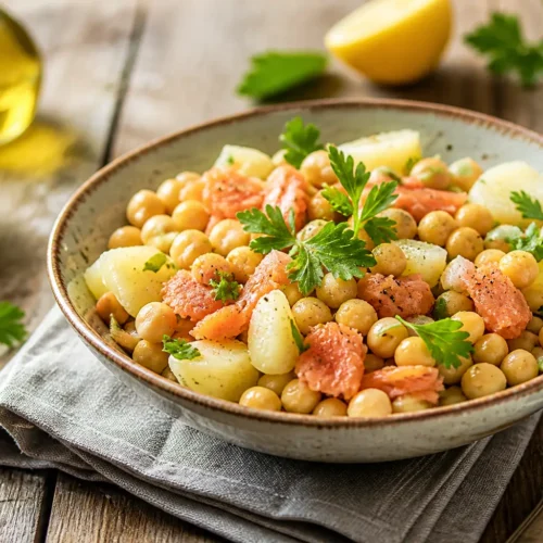 Insalata proteica con salmone affumicato e ceci